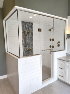 Custom Euro shower door Studio G Custom Euro shower door with half wall panels