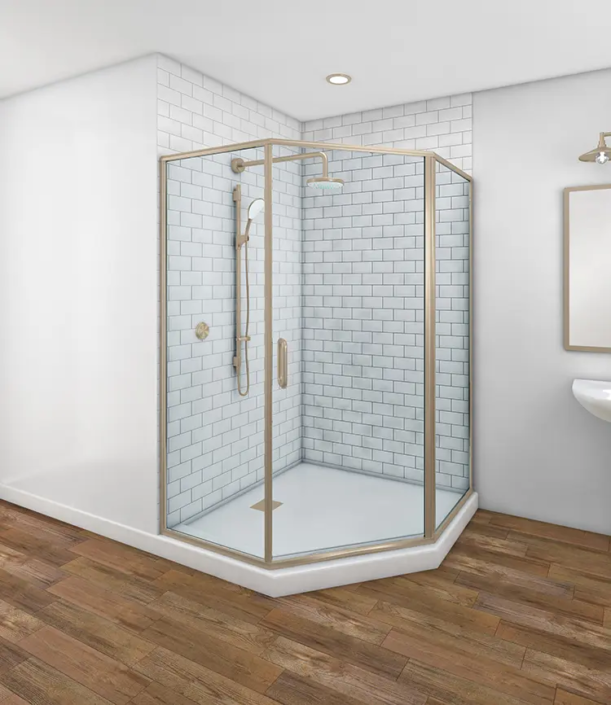 Neo shower Neo angle shower with frame around into tile enclosure
