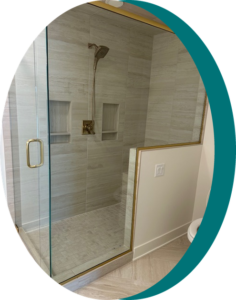 Euro shower door enclosure with notched return panel enclosed in channel Studio G